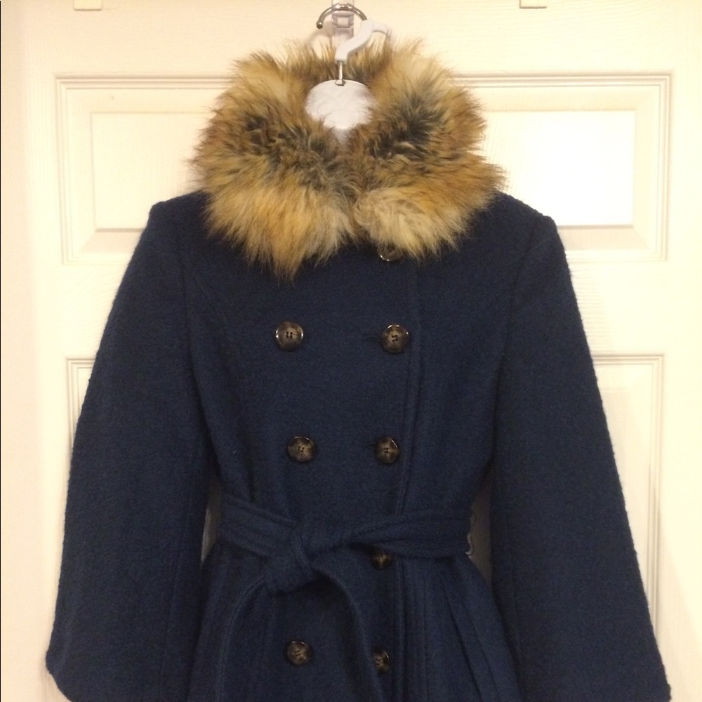 Blue Wool w/ faux fur Laundry by Shelli Segal sz 8